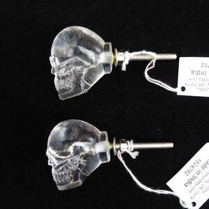 NEW DRAWER HANDLE KNOB PULL HARDWARE SET CLEAR GLASS SKULL